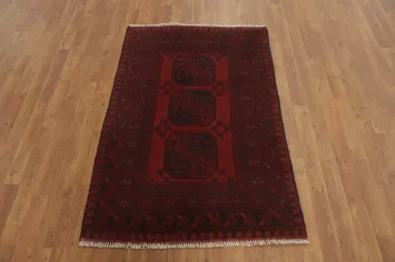 Geometric Red Balouch Afghan Rug 3x5