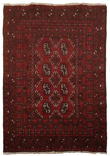 Artful Geometric Patterns on Classic Red Persian-Style Floor Rug 3x5