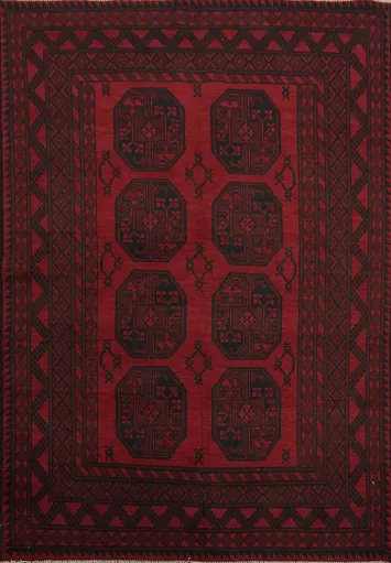 Geometric Red Balouch Afghan Rug 5x6
