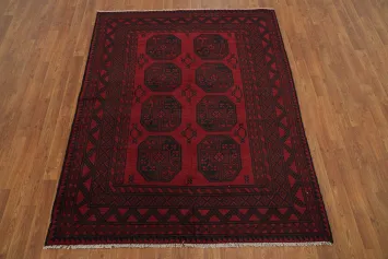 Geometric Red Balouch Afghan Rug 5x6