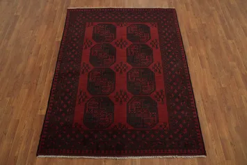 Tribal Red Geometric Balouch Afghan Rug 5x7
