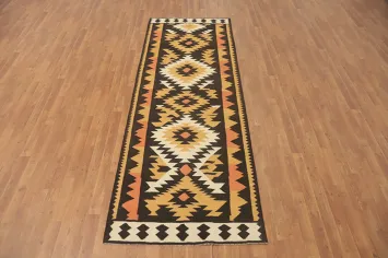 Geometric Wool Kilim Oriental Runner Rug 3x10