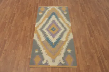 Geometric Wool Kilim Oriental Runner Rug 3x7