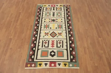 Fat Weave Wool Geometric Kilim Oriental Rug 4x7