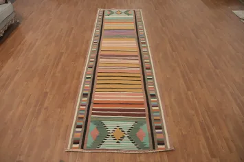 Striped Wool Kilim Oriental Runner Rug 4x13