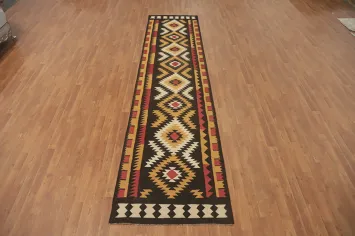 Fat Weave Geometric Kilim Oriental Runner Rug 3x13