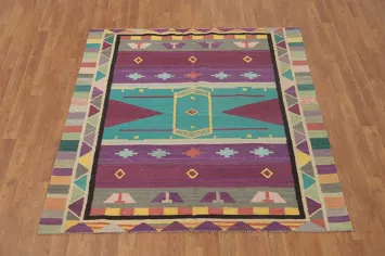 Colorful Square Wool Tribal Kilim Oriental Rug 5x5