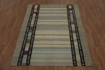 Gray Geometric Wool Kilim Oriental Rug 5x7