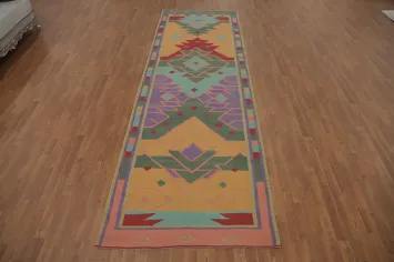 Geometric Kilim Wool Oriental Runner Rug 4x13