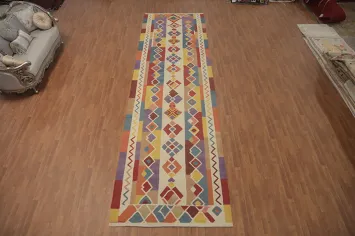 Colorful Kilim Rug with Intricate Geometric Designs 5x18
