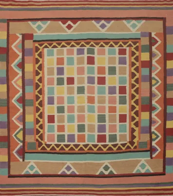 Checkered Kilim Wool Square Area Rug 6x6