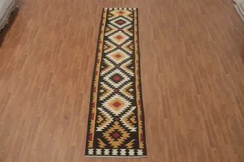 Geometric Wool Kilim Oriental Runner Rug 3x13