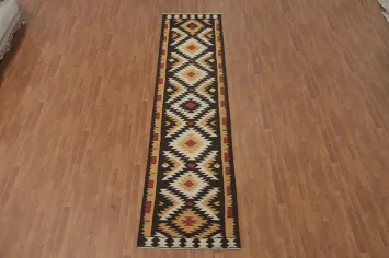 Geometric Wool Kilim Oriental Runner Rug 3x13