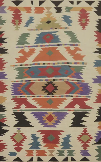 Geometric Wool Kilim Oriental Area Rug 6x10