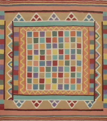 Checkered Wool Kilim Square Area Rug 6x6