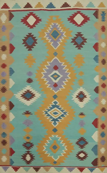 Aqua Blue Kilim Oriental Area Rug 7x10