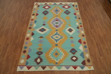 Aqua Blue Kilim Oriental Area Rug 7x10