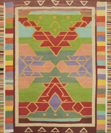 Geometric Wool Square Kilim Oriental Area Rug 7x7