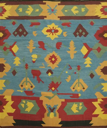 Blue Tribal Kilim Wool Oriental Area Rug 8x8