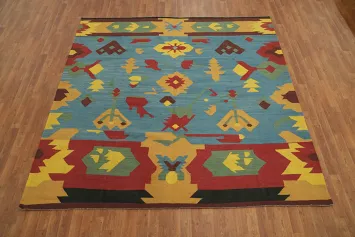 Blue Tribal Kilim Wool Oriental Area Rug 8x8