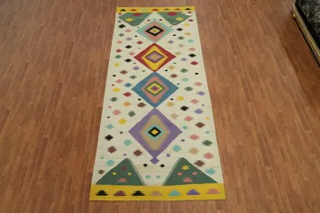 Ivory Wool Kilim Oriental Area Rug 5x13