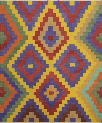 Geometric Wool Kilim Square Area Rug 6x6