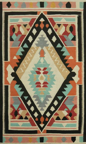 Geometric Wool Kilim Oriental Area Rug 5x8