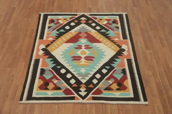 Square Wool Geometric Kilim Oriental Rug 5x5