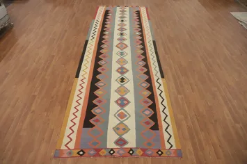 Fat Weave Wool Kilim Oriental Runner Rug 5x14