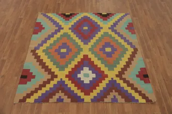 Colorful Square Kilim Wool Oriental Area Rug 6x6