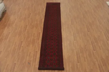 Geometric Red Balouch Afghan Runner Rug 3x16