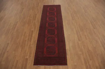 Elephant Foot Red Balouch Afghan Runner Rug 3x10