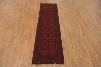 Geometric Red Balouch Afghan Runner Rug 3x9