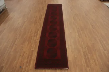 Elephant Foot Red Balouch Afghan Runner Rug 3x13