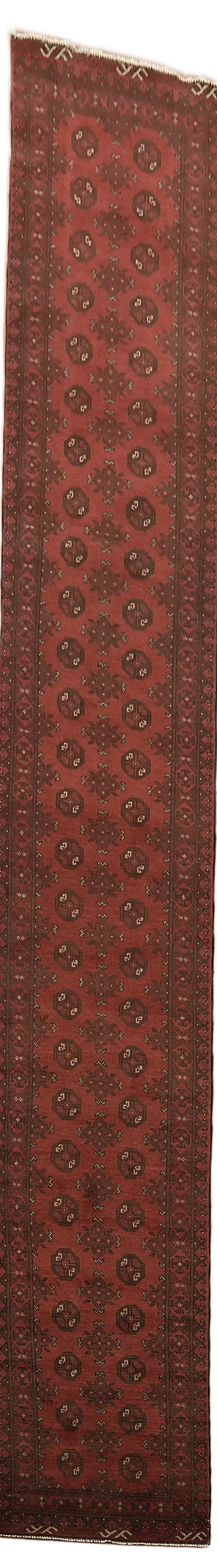 Elephant Foot Red Balouch Afghan Runner Wool Rug 3x19
