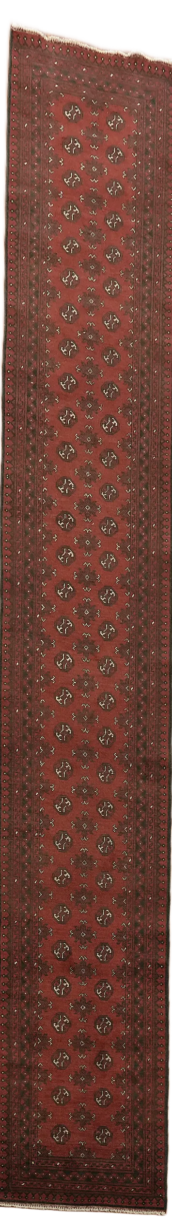 Geometric Red Balouch Afghan Wool Runner Rug 3x19