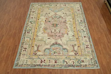 Geometric Wool Oushak Vegetable Dye Area Rug 9x12