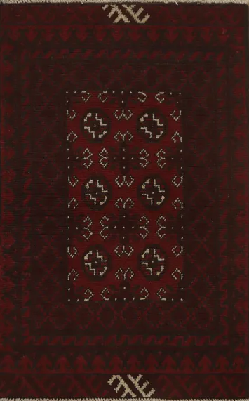 Geometric Wool Balouch Afghan Accent Rug 3x4