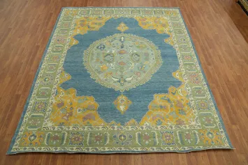Vegetable Dye Blue Oushak Turkish Area Rug 8x10