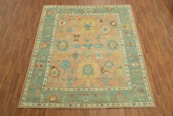 Vegetable Dye Floral Wool Oushak Turkish Area Rug 8x10