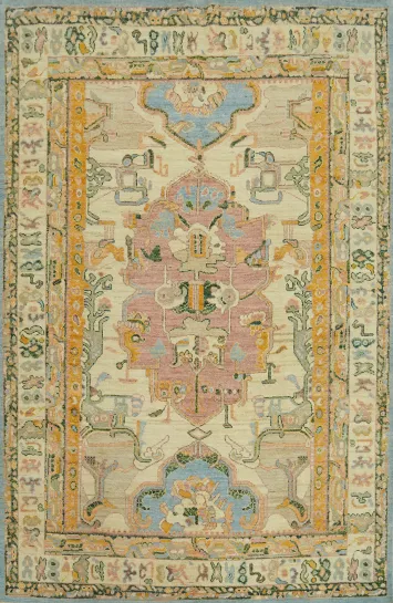 Vegetable Dye Wool Oushak Turkish Area Rug 6x9