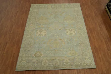 Vegetable Dye Blue Oushak Turkish Area Rug 9x13