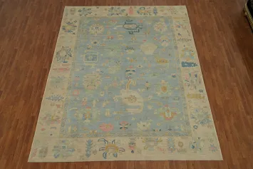 Light Blue Wool Oushak Vegetable Dye Area Rug 9x12
