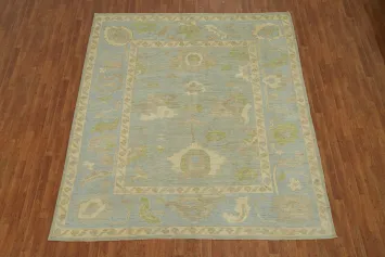 All-Over Blue Floral Oushak Vegetable Dye Area Rug 8x10