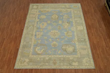 Vegetable Dye Blue Oushak Turkish Area Rug 9x12