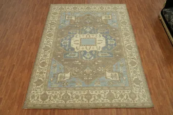 Geometric Wool Oushak Vegetable Dye Large Rug 10x14