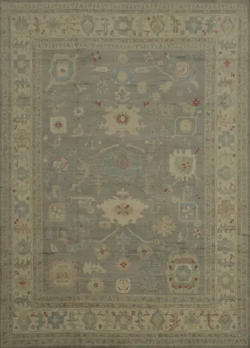 Vegetable Dye Wool Oushak Turkish Area Rug 9x12