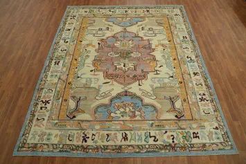 Geometric Wool Oushak Vegetable Dye Area Rug 8x10