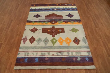 Vegetable Dye Geometric Gabbeh Turkish Area Rug 6x9