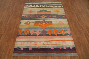 Multicolor Wool Gabbeh Vegetable Dye Turkish Area Rug 6x9